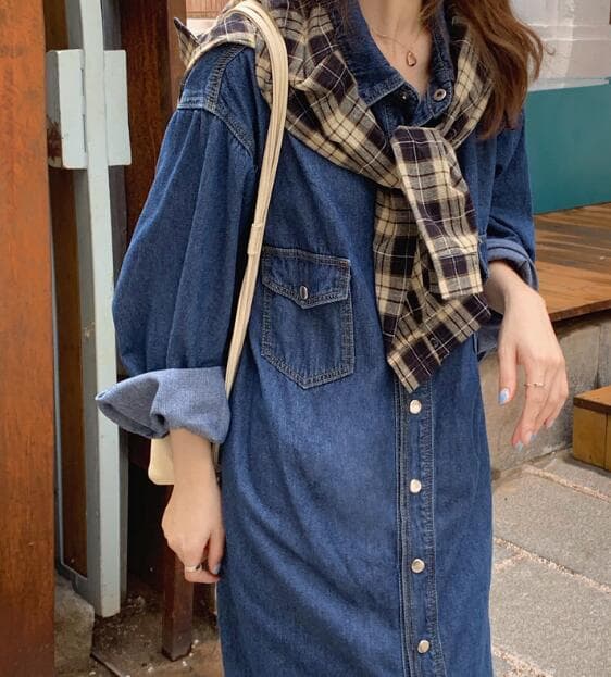 カジュアルコーデ 秋冬 こなれ感 デニムシャツワンピース
