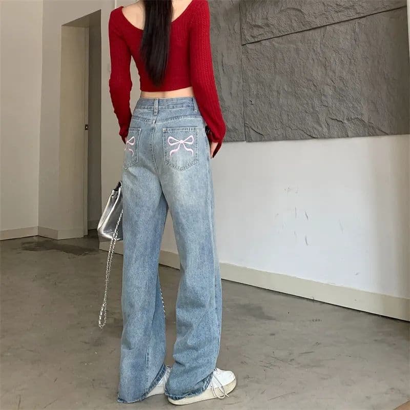 カジュアルコーデ カジュアルコーデ リボン刺繍入りワイドデニムパンツ
