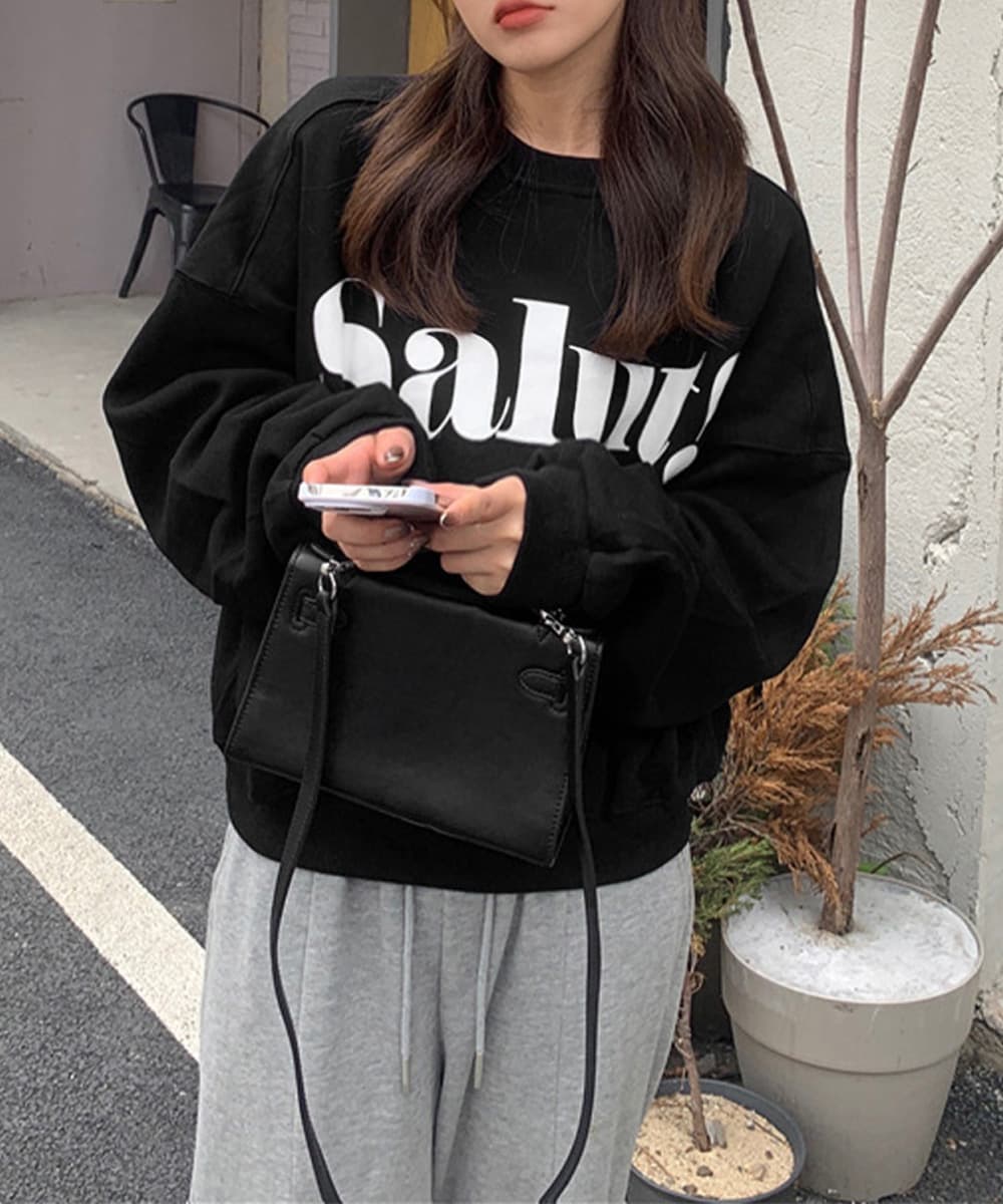 カジュアルコーデ 文字ロゴ裏起毛スウェット韓国風ゆったり