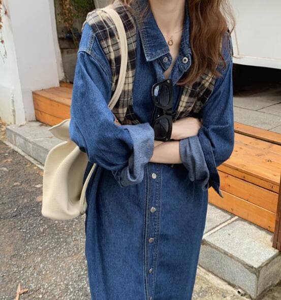 カジュアルコーデ 秋冬 こなれ感 デニムシャツワンピース