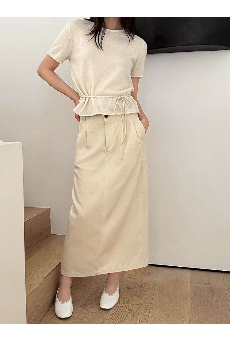 カジュアルコーデ ロングマキシ丈リネン混スカート