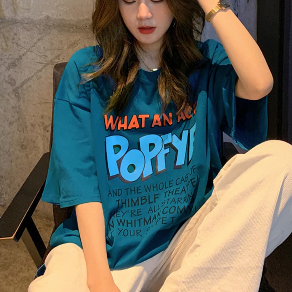 カジュアルコーデ デザインロゴ ゆったりトップス 半袖Tシャツ