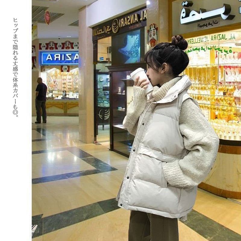 カジュアルコーデ 秋冬新作 女性用中綿ベストジャケット 防寒軽量キルティング