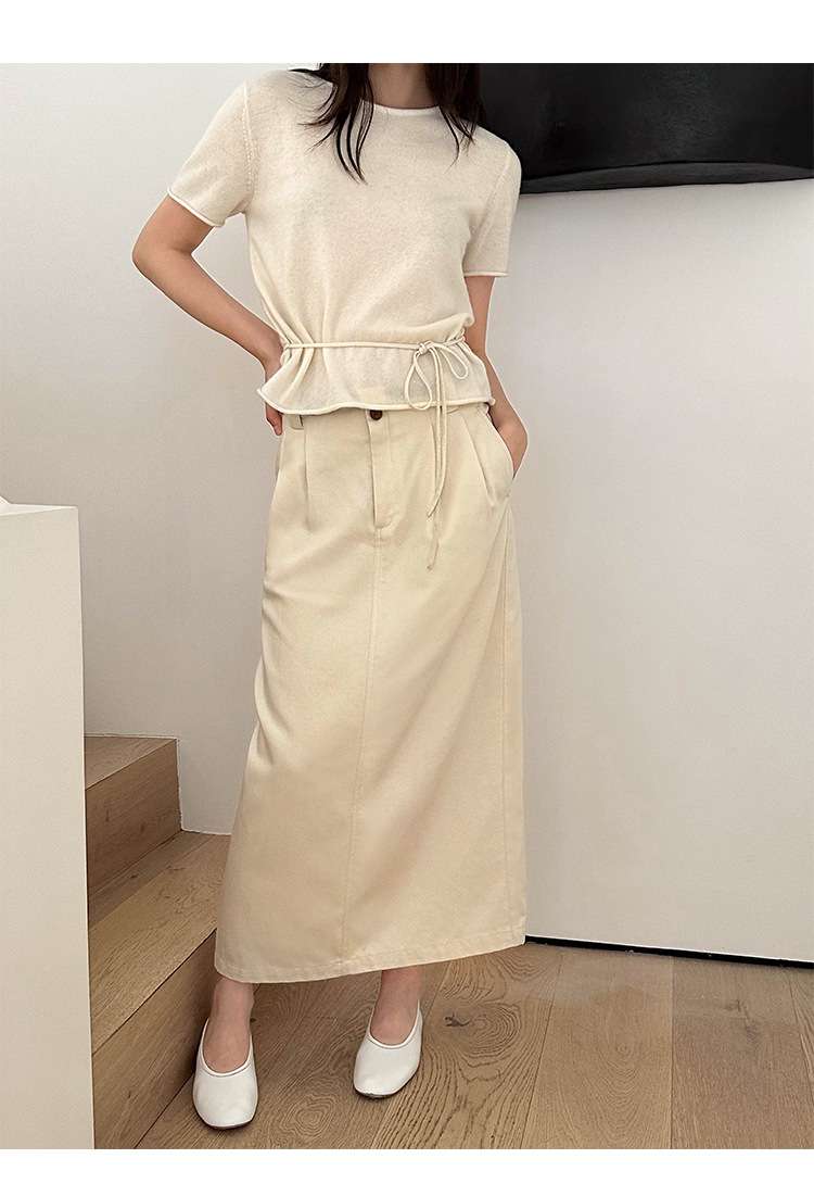 カジュアルコーデ ロングマキシ丈リネン混スカート