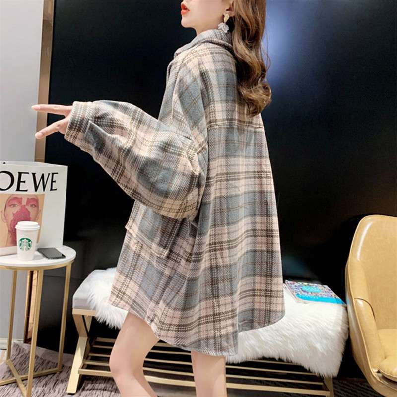 カジュアルコーデ オーバーサイズチェック柄シャツジャケット