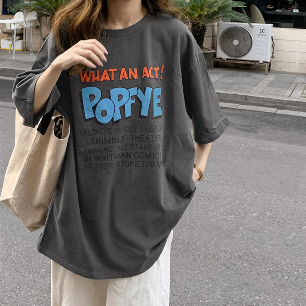 カジュアルコーデ デザインロゴ ゆったりトップス 半袖Tシャツ