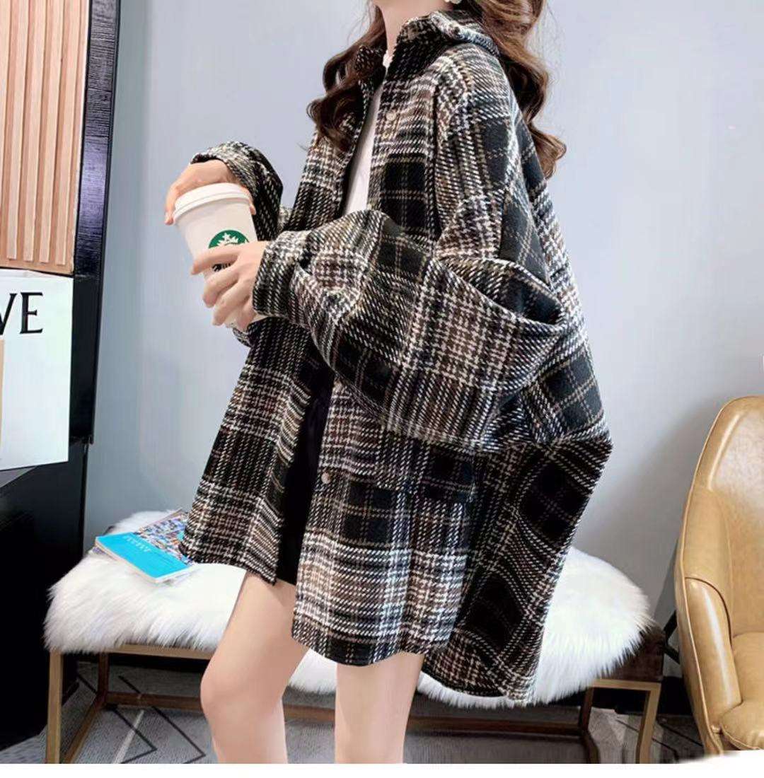 カジュアルコーデ オーバーサイズチェック柄シャツジャケット