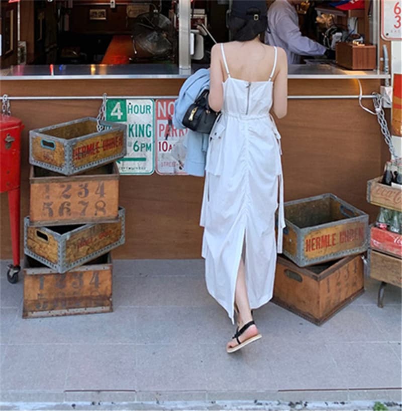 カジュアルコーデ シャーリング サロペット ワンピース 夏用 キャミソール