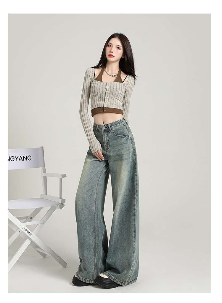カジュアルコーデ ゆったりワイドデニムパンツ