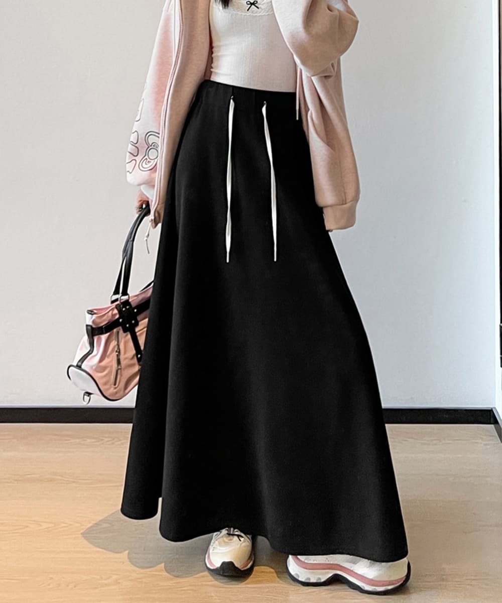 カジュアルコーデ ウエストゴム スウェット ロングスカート 美脚 春秋冬