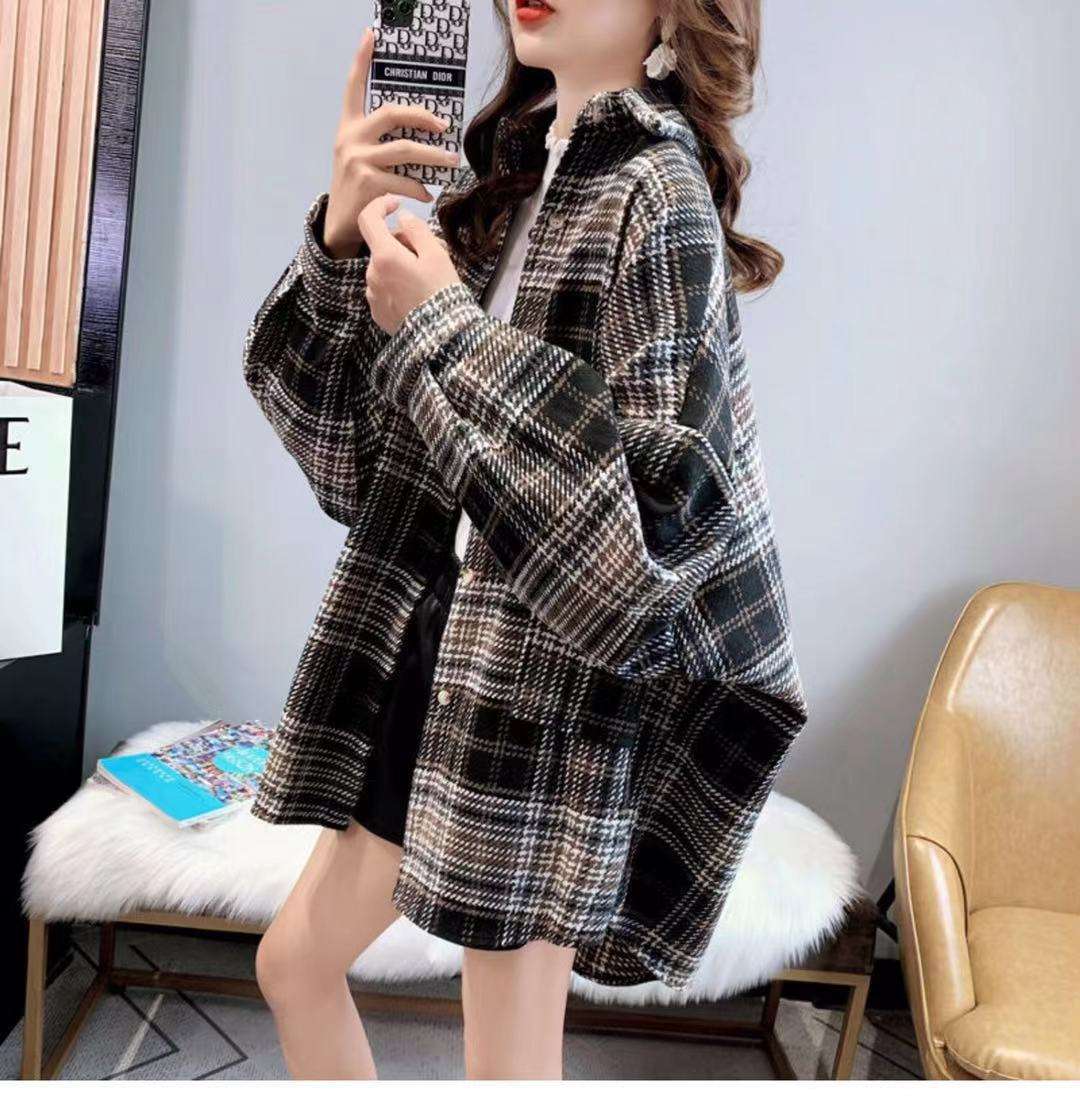 カジュアルコーデ オーバーサイズチェック柄シャツジャケット