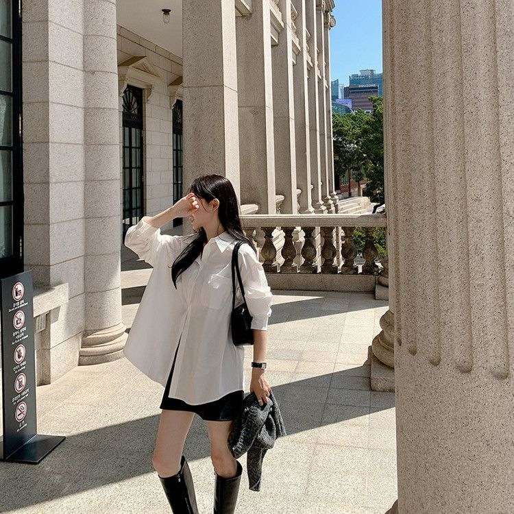 カジュアルコーデ オーバーサイズポケット付きシャツ