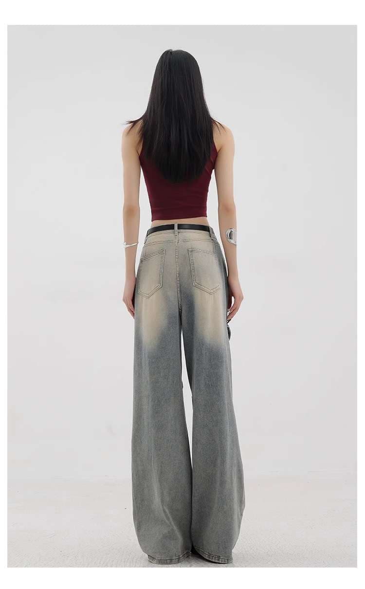 カジュアルコーデ カットアウトデザイン ワイドデニムパンツ