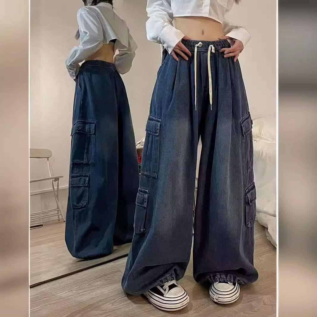 カジュアルコーデ ワイドカーゴデニムパンツ