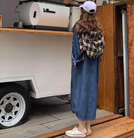 カジュアルコーデ 秋冬 こなれ感 デニムシャツワンピース