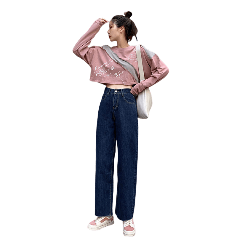 カジュアルコーデ ゆったりワイドデニムパンツ